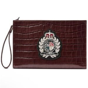 NWOT Unique RALPH LAUREN Bordeaux croc leather wristlet clutch bag